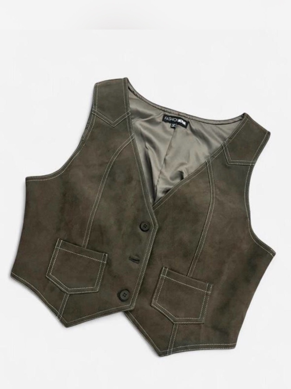 Fashion Nova Olive Vest with Contrast Stitching